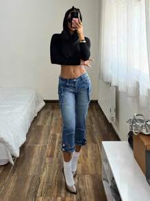 StreetHx 低腰牛仔七分裤，带口袋 - 中等水洗藍 - 查看 3