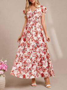 Amorya Robe à imprimé floral orange inspirée de la dopamine, style vacances pour l'été - Multicolore - Voir 11