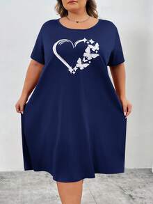 SHEIN CURVE+ Curve Plus 红色心形印花长裙，情人节/2026/新年 - 藏蓝色 - 查看 6