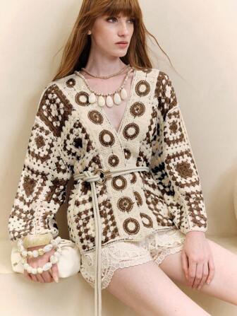 Arave Women's Crochet Geometric Pattern Dolman Sleeve Loose Crochet Knit Cardigan,Vacation Outfits Woman,Beach Outfits For Woman,Going Out Tops Women,Hawaii Outfits Women, Clothes Women,Cruise Women Outfits,Beach Clothes,Resort Wear Women,Women Kimono Fall Women Clothes Fall Outfits Women Fall Autumn Clothes