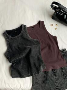 Comfortcana Bộ 2 áo hai dây dệt kim nhuộm loang - màu nâu - Xem 3