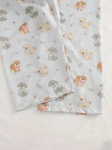 Teen Girl Casual Cartoon Dog Print Long Sleeve Top And Pants 2 Pieces Pajama Set, Blue Kids Dog Print Pajamas Dog Pajamas Kids - Blue - View 3