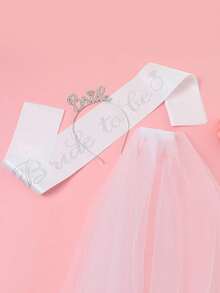 Set de 3 piezas: Diadema de corona para la novia, tirante para el hombro y velo, estilo europeo y americano para fiesta de despedida de soltera, accesorio para fotografías de boda - Multicolor - Ver 6