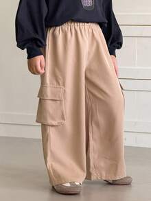 SHEIN Young Boys' Casual Side Pocket Cargo Pants Baggy Cargo Pants Khaki Cargo Pants Loose Pants Wide Leg Cargo Pants - Khaki - View 6