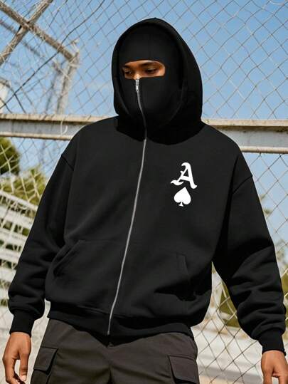 Manfinity Dauomo Men's Double Hooded Barak Sweatshirt, Casual Sweatshirt Jacket, Spade A Vintage Jacket, Suitable For Autumn And Winter, Popular Now, Fashionable Jacket, And Cool Jacket, Brother And Sister Gifts, Dad Gifts, Casual Simple And Fashionable Tops, Grunge