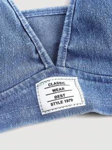 SHEIN MOD Women Distressed Denim Camisole With Built-In Bra Padding, Blue - Light Wash - View 4