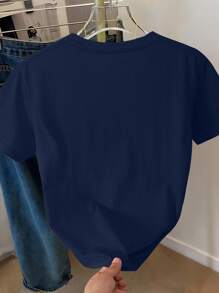 SHEIN Damen Slogan & Blumen Muster Kurzarm Lässig Regular Crew Neck T-Shirt