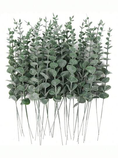 SHEIN 5/10/30/50 sztuk łodyg eukaliptusa, sztuczne rośliny, sztuczne gałązki eukaliptusa, sztuczne łodygi eukaliptusa, bukiety ślubne, kompozycje kwiatowe do domu, jesienne dekoracje wiejskie, walentynki, prezenty na Dzień Matki, prezenty z okazji ukończenia szkoły