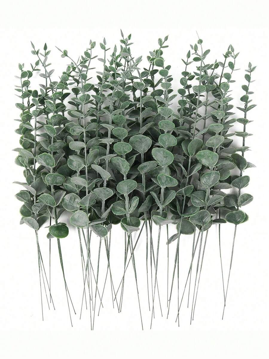 SHEIN 5/10/30/50 sztuk łodyg eukaliptusa, sztuczne rośliny, sztuczne gałązki eukaliptusa, sztuczne łodygi eukaliptusa, bukiety ślubne, kompozycje kwiatowe do domu, jesienne dekoracje wiejskie, walentynki, prezenty na Dzień Matki, prezenty z okazji ukończenia szkoły