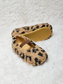 Autumn/Winter Fashionable Versatile Casual Cute Fun Leopard Plush Liner Warm Baby Kids Flat Sandals - Camel - View 5