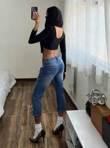 StreetHx 低腰牛仔七分裤，带口袋 - 中等水洗藍 - 查看 4