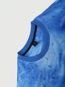 ROMWE MEN Street Life Men's Distressed Short T-Shirt, Streetwear American Style Casual, Spring/Summer - Blue - View 4