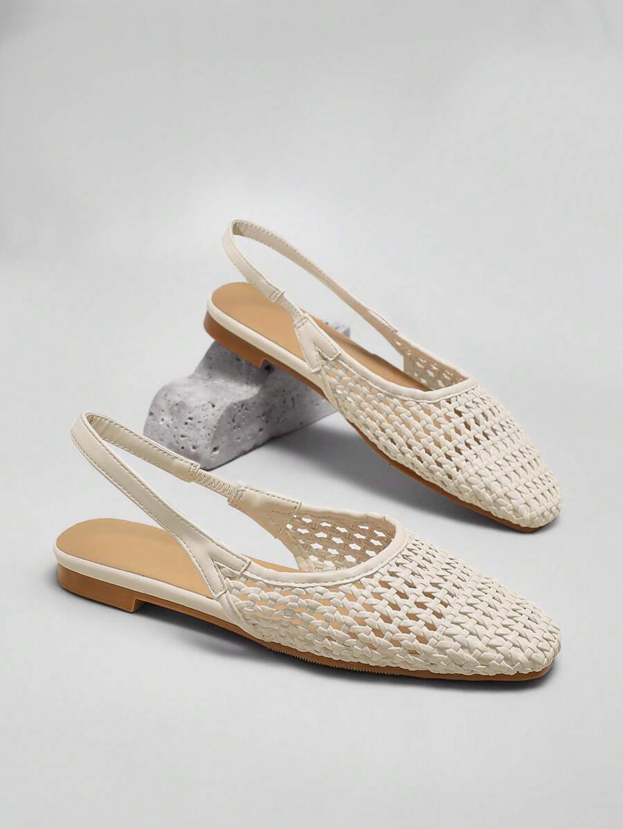 SHUZIA Ladies Crochet Raffia Slingback Mules For Christmas - Beige - View 1