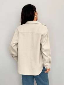 SHEIN PETITE 适合秋冬季的女士羊毛大衣外套 - 杏色 - 查看 2