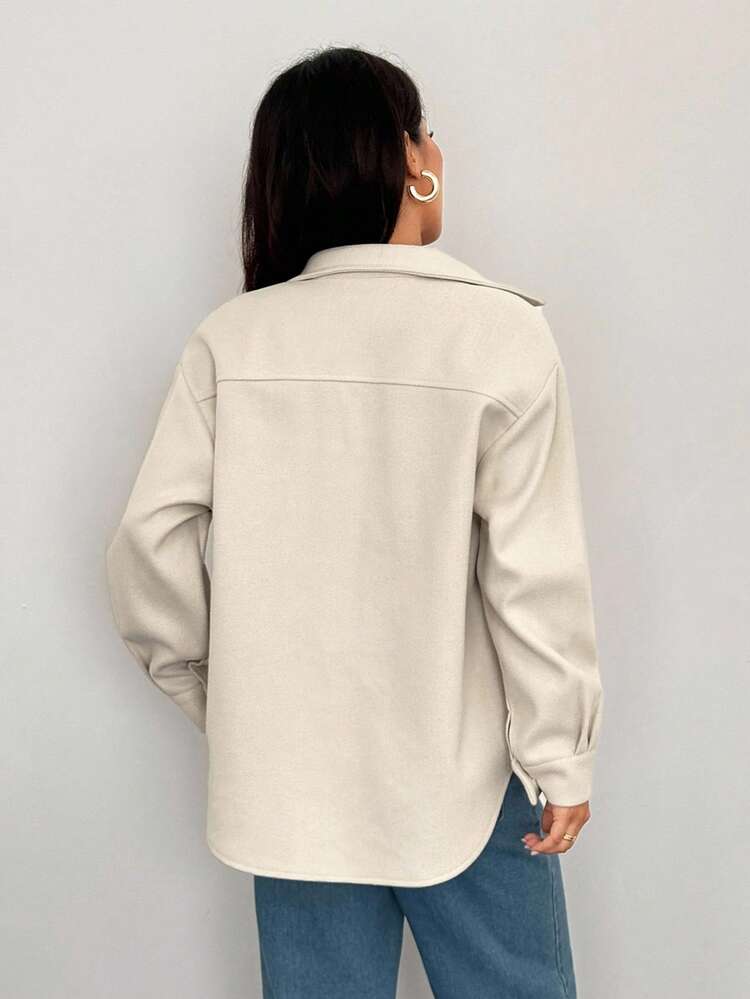 SHEIN PETITE 适合秋冬季的女士羊毛大衣外套 - 杏色 - 查看 2