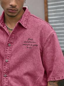 AXEPEAK Turndown Collar Short Sleeve Loose Fit Cropped Printed Men's Shirt