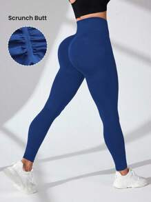 SHEIN Sports Women's Solid Color Minimalist Seamless High Elasticity Sports Leggings, Everyday Wear Tummy Control Leggings Booty Lifting Leggings High Waist Leggings Royal Blue Leggings Yoga Pants - Navy Blue - View 1