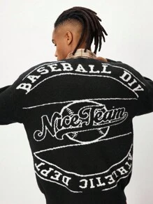 ROMWE MEN Street Life Men's Graffiti Slogan Jacquard Knit Pullover Sweater, Street Fashion