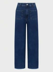 Daynim Calça Jeans Feminina Wide Leg Cropped Barra Desfiada - Lavagem Média - Visão 7