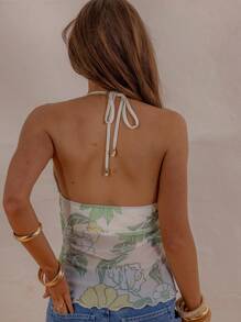 Aralina Women's Vacation Casual Floral Print Twist Back Halter Top - Multicolor - View 2