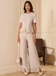 Lilora Nuevo suéter de punto casual de moda para mujer con bajo asimétrico y flecos