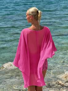 Sweetina Women's Loose Vacation Casual Shawl Blouse, Multi-Way Wear Plunging Neck Backless Halter Top - Hot Pink - View 9