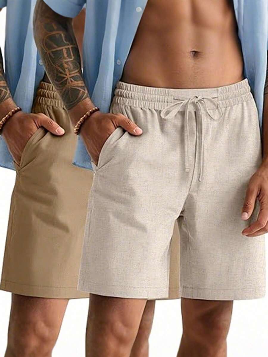 Manfinity Dauomo Men's Solid Color Drawstring Waist Pocket Loose Casual Shorts - Multicolor - View 1