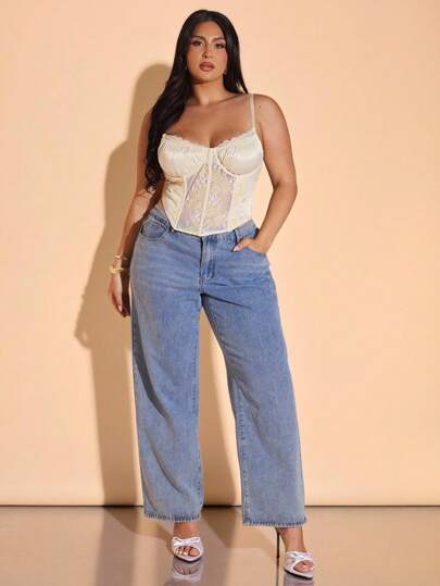 SHEIN BAE 大码女式撞色蕾丝吊带背心，春夏