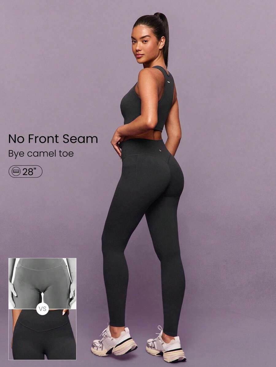 GLOWMODE 28英寸FeatherFit™ Mindful Movement吸汗弹力紧身裤，带侧袋，低冲击瑜伽普拉提芭蕾工作室日常休闲装 - 灰色 - 查看 1