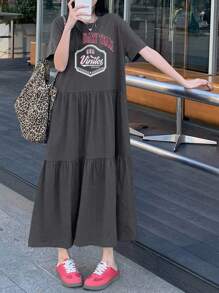 DAZY 女式印花中长款T恤连衣裙，春夏