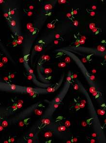 Veykashi 大码女式樱桃印花系腰无袖休闲 A 字裙，适合假日、海滩度假、迷你裙 - 彩色 - 查看 3