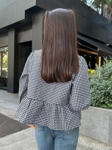 Firerie Kids Firerie Kids Nova Glow 少女复古别致千鸟格天鹅绒蝴蝶结宽松主教袖衬衫 - 黑與白 - 查看 2