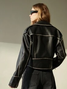 Aveloria Modichic New High-Quality PU Leather Jacket Women, Fashion Cargo Style Style Casual Zipper Lapel Jacket Fall Winter Cloth For Women - Black - View 3