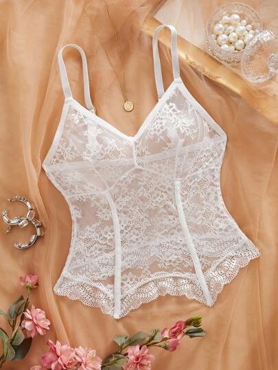 SHEIN 1pc Women's Solid Color Lace Sexy Sheer Bra, Going Out