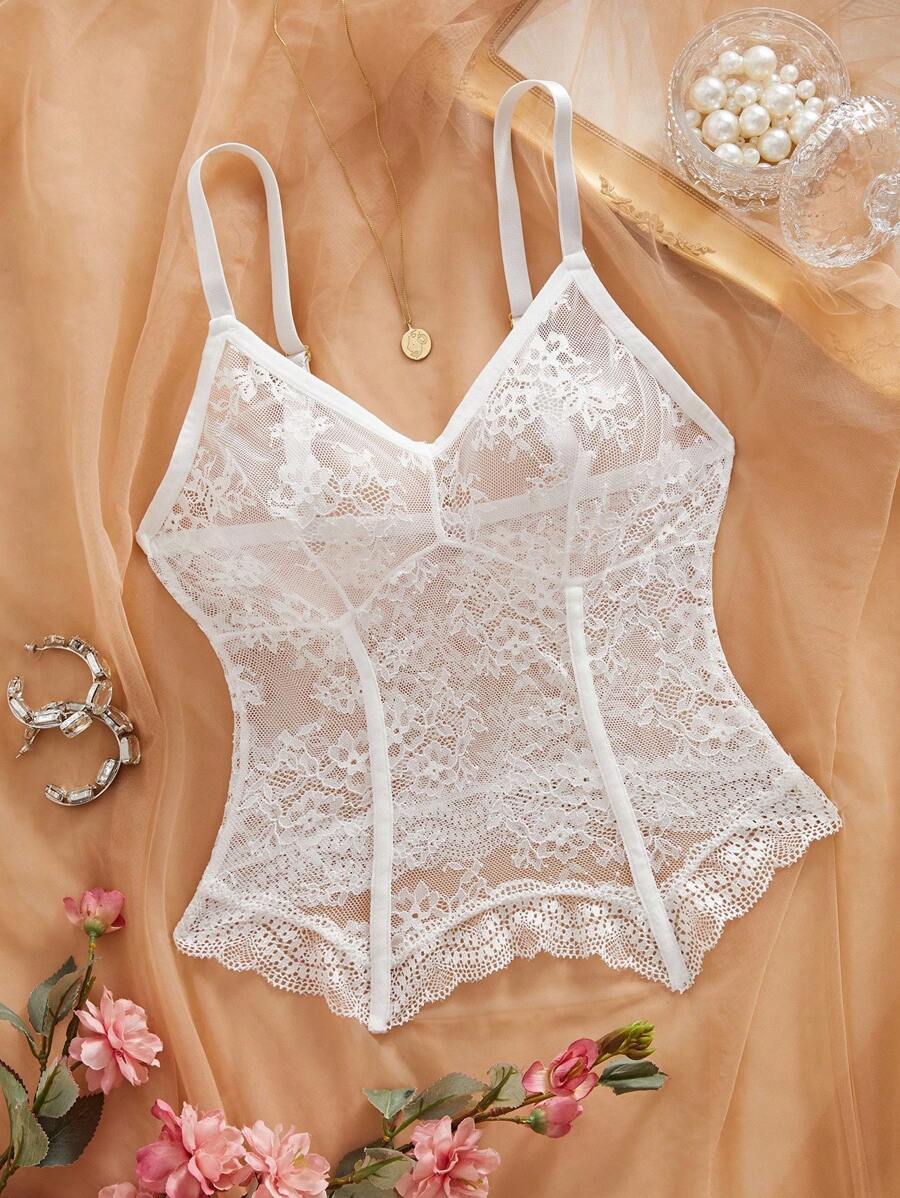 SHEIN 1pc Women's Solid Color Lace Sexy Sheer Bra, Going Out