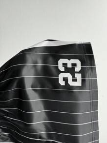 Coolane Quần short len cạp chun rộng thùng thình phong cách thể thao đường phố lễ hội mùa hè dành cho nữ Y2K Game Day kẻ sọc vải satin - màu đen - Xem 7