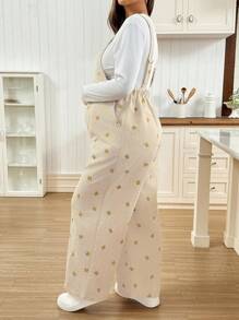 SHEIN Autumn And Winter Casual Fashion Versatile Loose Comfortable Wide Strap Maternity Jumpsuits - Apricot - View 2