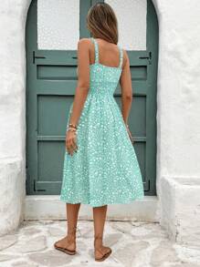 SHEIN Frenchy 女士夏季度假碎花开叉中长连衣裙