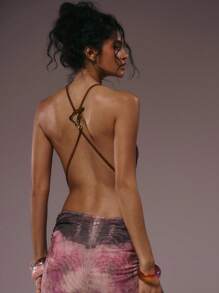 MUSERA 极致高领露背开衩碎花长裙，花朵吊带系带，适合冬季、夏季、度假、夜晚外出、约会、婚礼、生日派对、俱乐部、性感早午餐、外出游轮派对、优雅伊比沙岛等场合，少女可爱长裙 - 彩色 - 查看 3