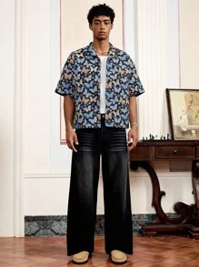 SWAVVY Men's Casual Vacation Style Allover Butterfly Print Short Sleeve Loose Shirt, Summer - Multicolor - View 6