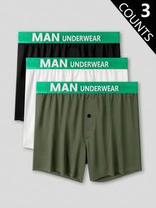 3pcs Men's Casual Lightweight Sports Underwear Shorts With Elastic Waistband, Comfortable Loungewear - Multicolor - View 1