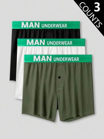 EasyFave 3pcs Men's Casual Lightweight Sports Underwear Shorts With Elastic Waistband, Comfortable Loungewear