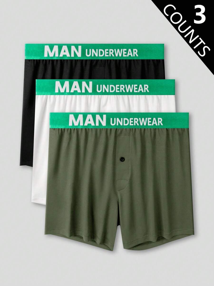 3pcs Men's Casual Lightweight Sports Underwear Shorts With Elastic Waistband, Comfortable Loungewear - Multicolor - View 1