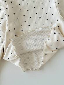 SHEIN 3件套女婴休闲百搭豹纹和波尔卡圆点图案针织长袖上衣 - 杏色 - 查看 5