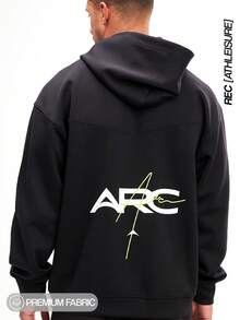 ARC 男士宽松男友风卫衣，自信街头风，透气舒适，带口袋 - 黑色 - 查看 3
