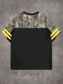 Manfinity Dauomo 街头服饰数码飞鸟图案元素树叶迷彩风格男士 T 恤 - 彩色 - 查看 2