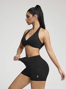 Innovista 3 w 1 damskie niezbędne solidne zestawy sportowe wyrafinowany design ubrania do ćwiczeń stroje sportowe trening oddychający aktywny krótki top biustonosz koszulka z pośladkami spodenki do podnoszenia dół dwuczęściowy codzienna joga kolarz HIIT biuro na kort brunch na siłownię dwuczęściowy wielofunkcyjny sportowy cały dzień elastyczna odzież sportowa jesień praktyczna szykowna, wycięcie na plecach - Czarne - Zobacz 8