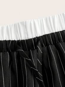 SHEIN EZwear 女士休闲撞色腰带条纹直筒裤，适合日常穿着，适合唇线 - 彩色 - 查看 5