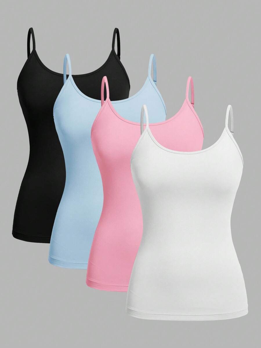 SHEIN EZwear 4件套女士休闲简约吊带背心，适合夏季 - 彩色 - 查看 1