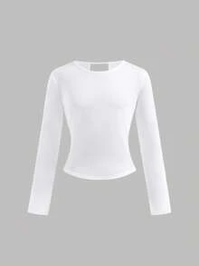 SHEIN Áo thun dài tay mỏng dáng rộng thời trang xuân thu cho bé gái tuổi mới lớn - trắng - Xem 2